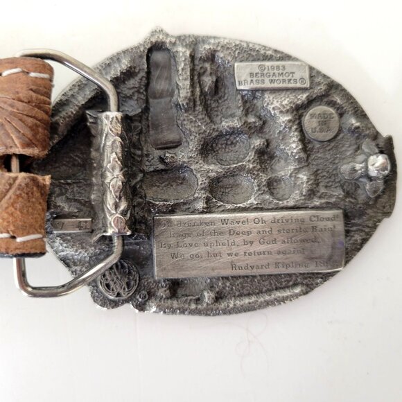 Bergamot Brass Works Clipper Ship Buckle with Tooled Leather Belt Size 40. - Picture 7 of 9